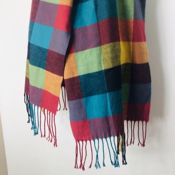 Scarf women multicolor block fringe - Picture 8 of 9